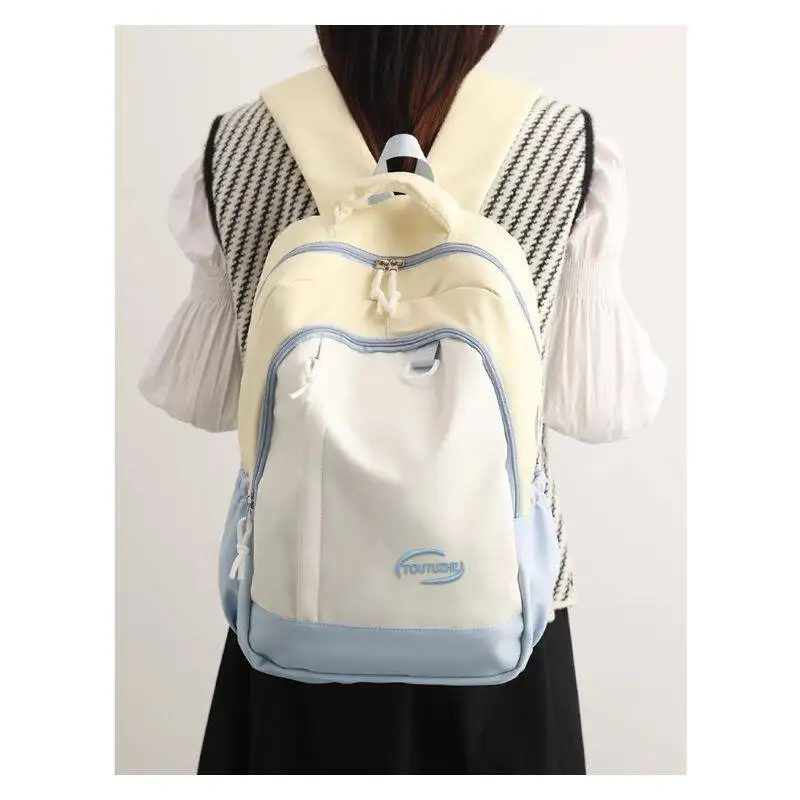 New Fresh Stylish High-quality Backpack For Girls 2026 New Trend Large Capacity Color-block Middle And High Student School Bag
