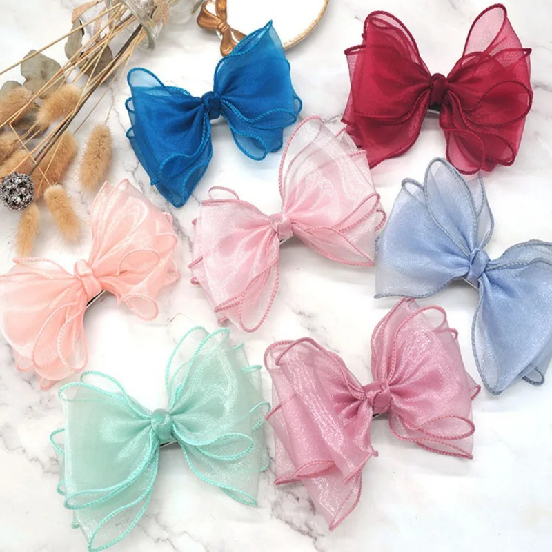 Hair Pin for Girls Ribbons Pink Bow Girls Ribbon Hair Accessories for Woman Girls Simple Satin Solid Color Bowknot Clip Hair Pin