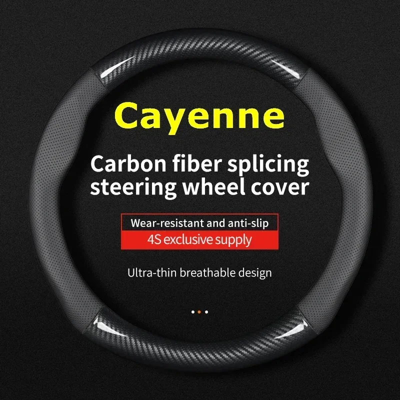 

No Smell Thin For Porsche Cayenne Steering Wheel Cover Genuine Leather Carbon Fiber Fit S Transsyberia 4.8L 2009 3.0T Turbo 2011