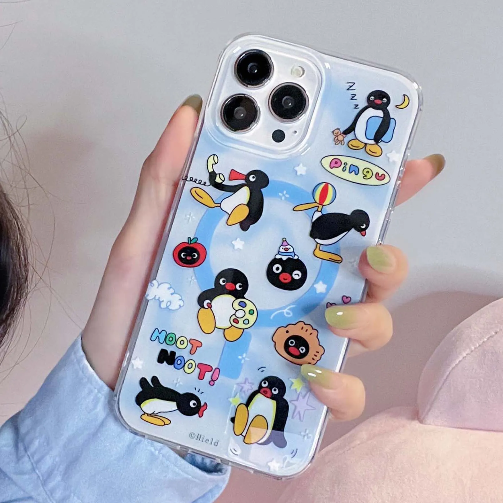 Cartoon penguin cute graffiti ins imd Magnetic phone case for iphone 11 13 promax 12 14 15 pro max back cover fundas