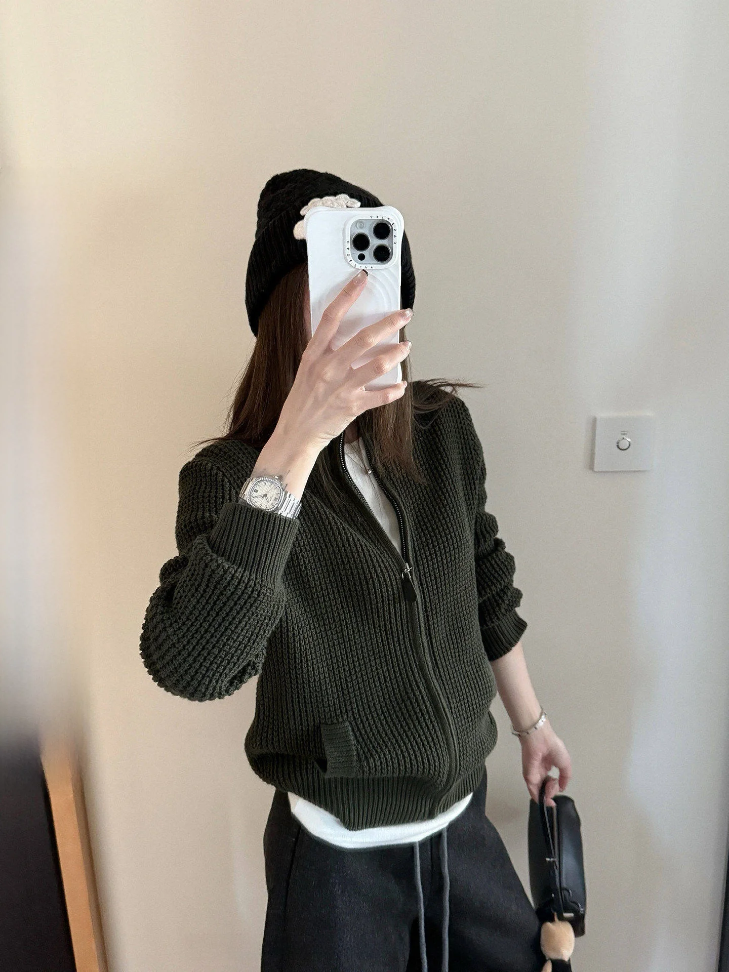 

NingSi Pure Cotton Short Knitted Sweater Women's Loose Casual Korean Style Zipper Cardigan Breathable Comfortable Ladies' Top
