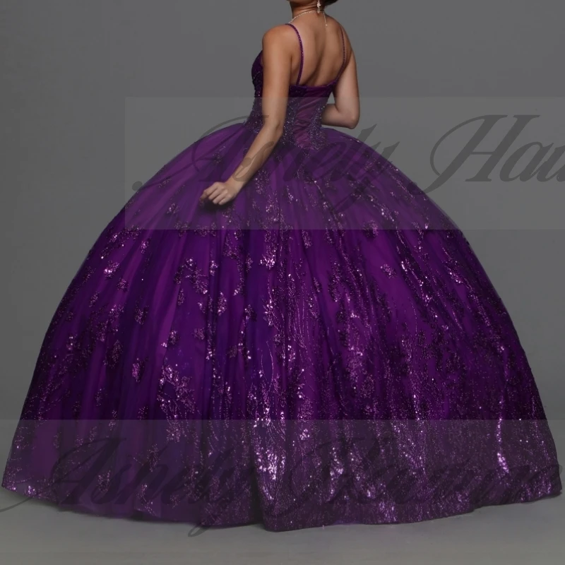 

Customized Glitter Purple Women Prom Birthday Party Dress Applique Ballgown Specical Occasion Dance Wear 15 16 Quinceanera 2025