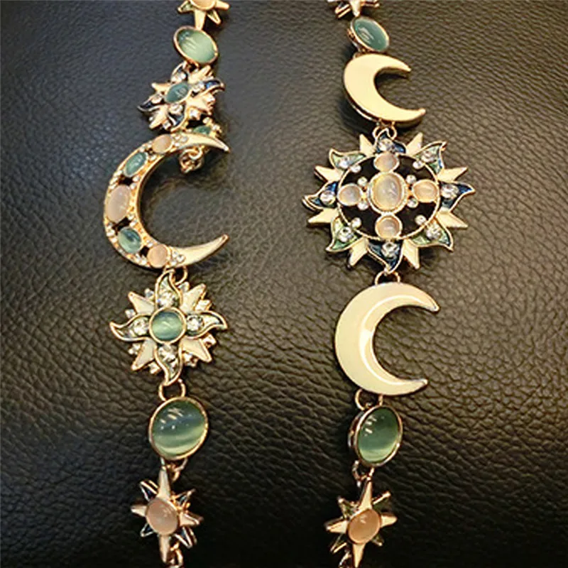 الأزياء البوهيمي نمط عدم التماثل الشمس القمر شكل نجمة سوار حجر الراين الطبيعي أوبال أساور للنساء هدايا مجوهرات #2