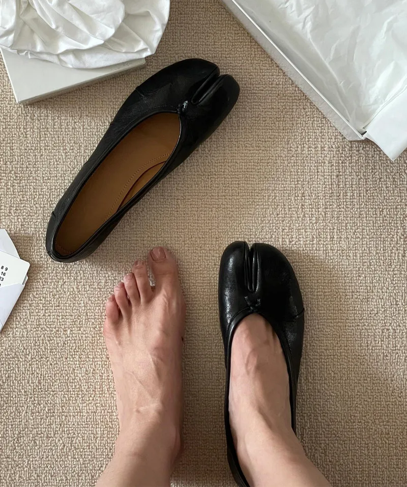 Split-Toe Damen Ballerinas Modische Tabi-Schuhe Lässige Slip-on Loafers Damen Plissierte Leder-Espadrilles Zapatillas Mujer – Detail 40