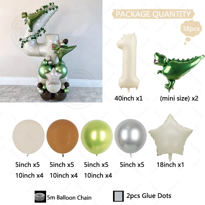 38Pcs Jungle Theme Dinosaur Party Balloon Arch Set for Boy Wild One 1-9st Birthday Party Decoration Baby Shower First Birthday view 4