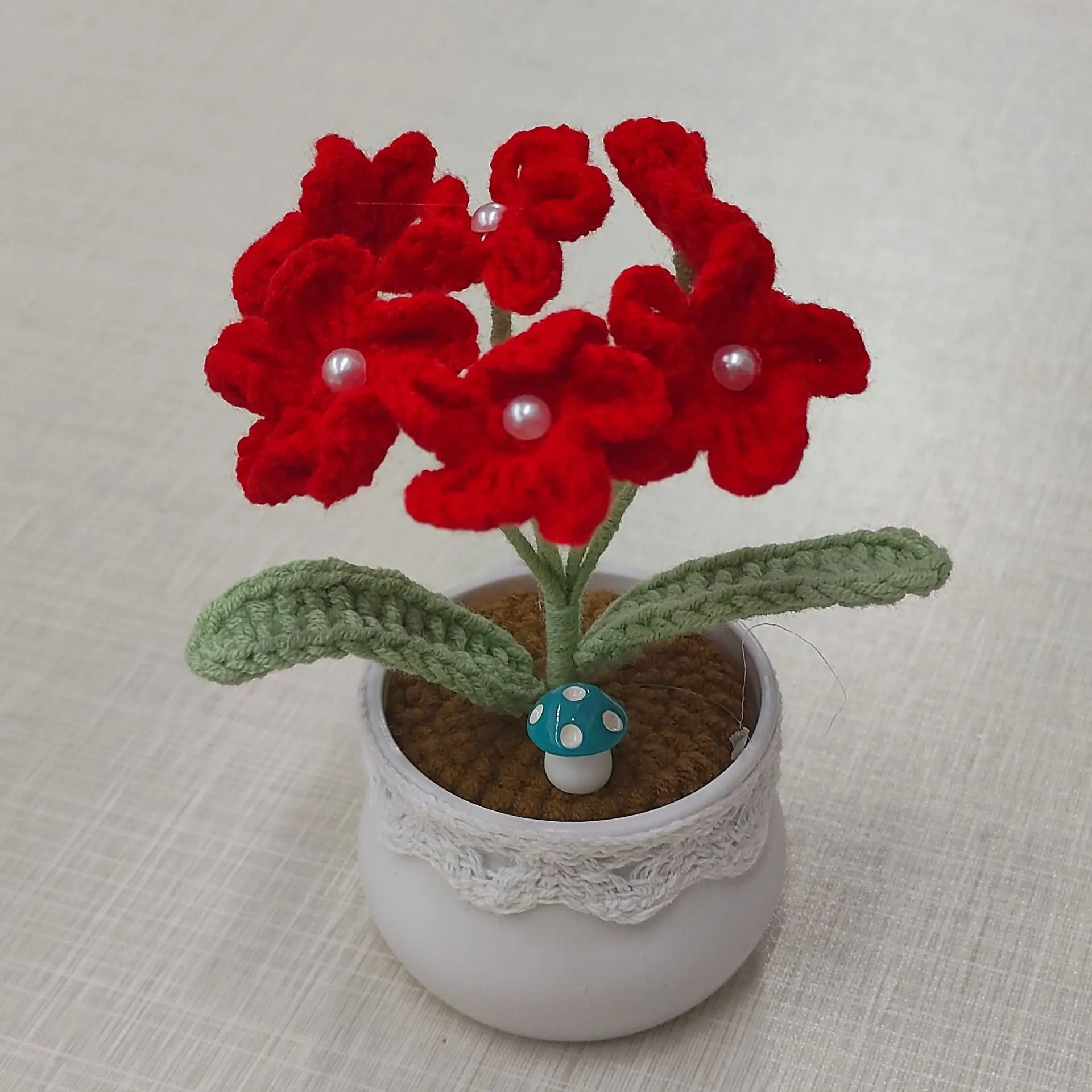 Handgefertigte gewebte Blumentöpfe, kreative künstliche Blumen, gestrickte Blumen, Dekoration für Schreibtisch und Bücherregal, schönes Geschenk – Detail 6
