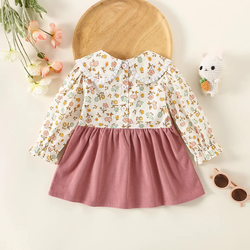 Baby Girl Dress, Spring Autumn Flower Bow, Girls\' Long Sleeved Dress, Cute Lapel Children\'S Clothing