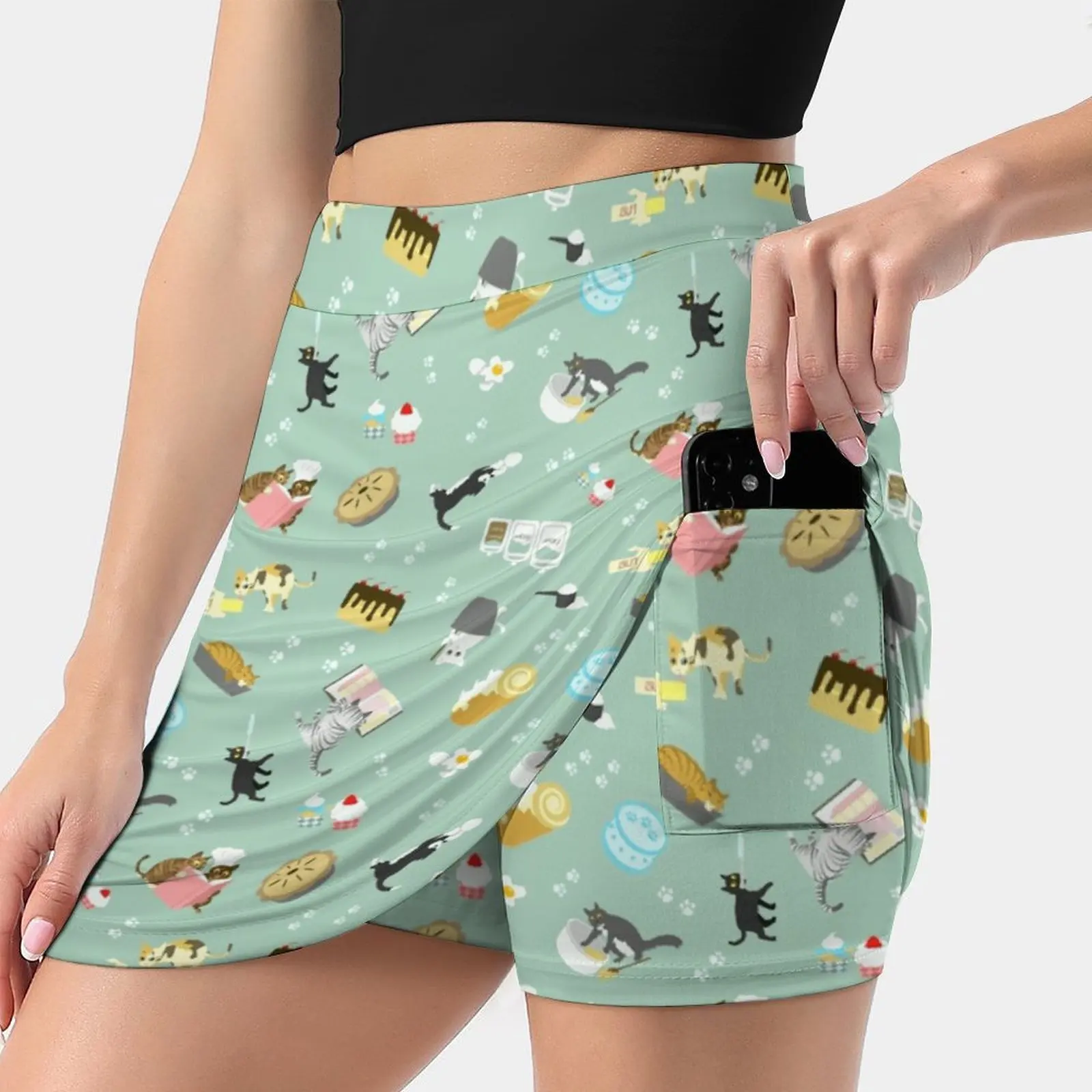 Cats Baking Cakes And Other Sweets Women's skirt Y2K Summer Clothes 2022 Kpop Style Trouser Skirt With Pocket Cat Kitty Kitten