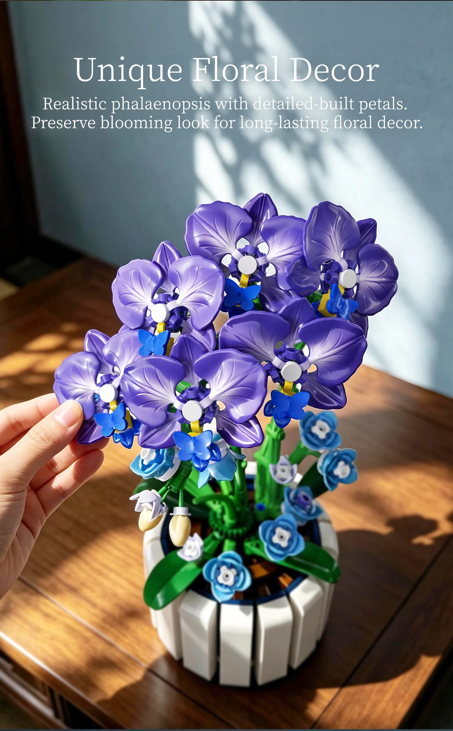 KAVOWORLD 627PCS Purple Butterfly Orchid Building Blocks Simulation Phalaenopsis Flower Pot Bricks Creative Gifts for Family