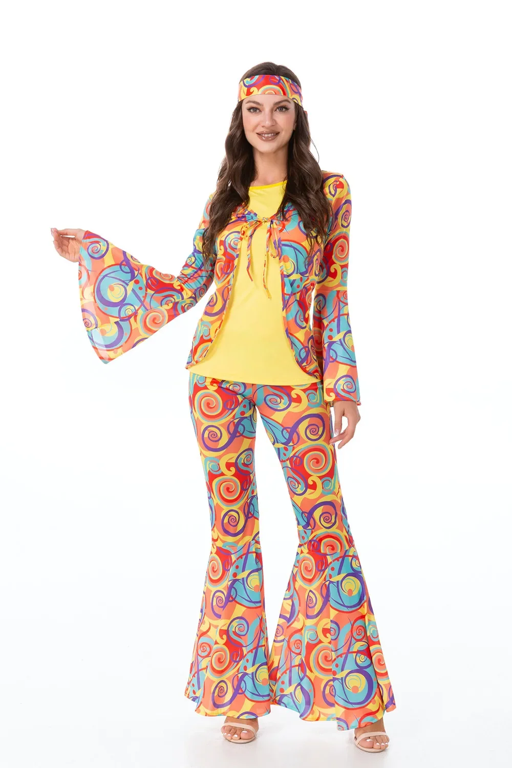 Halloween Hippie Kostüme für Erwachsene Vintage 1970s Disco Bühne Leistung Anzug Frauen Männer Rock Hippies Cosplay Kleidung