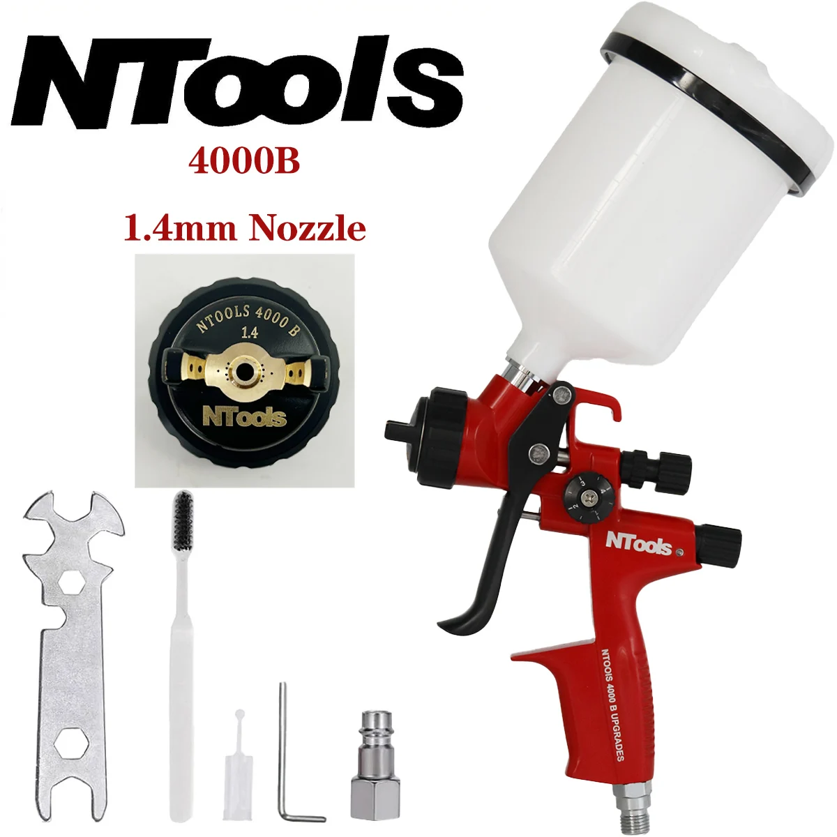 Pistolet de pulvérisation NTOOLS 4000B, calibre 1.3 et 1.4 au choix, pour peinture automobile, vernis, HVLP 4000B, pistolet à air comprimé.