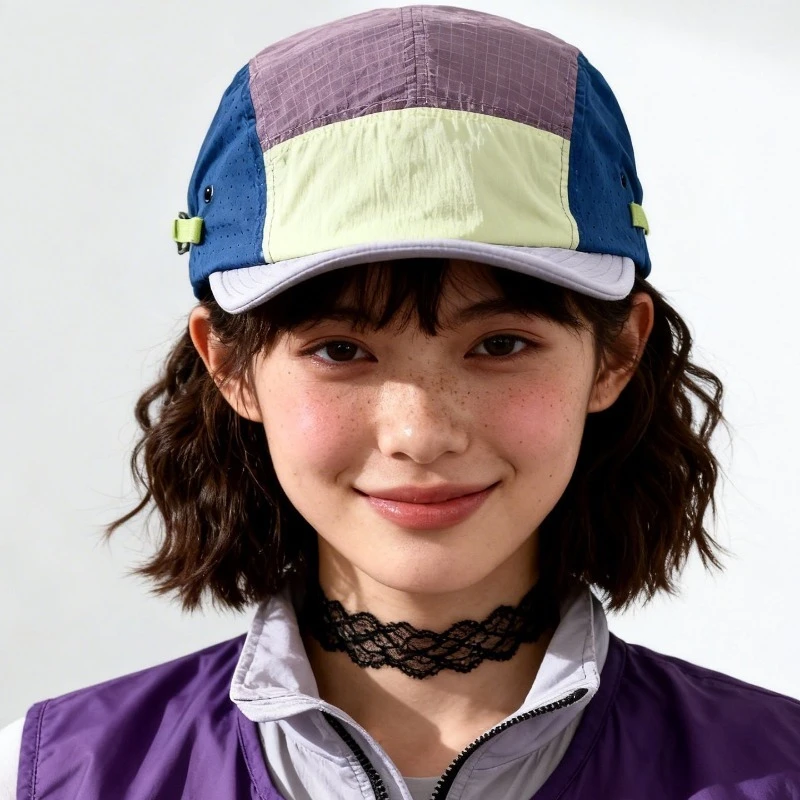 Japanese Color-blocked Five-panel Short-brimmed Quick-drying Hat for Men and Women Summer Outdoor Shade Sports Baseball Cap 2