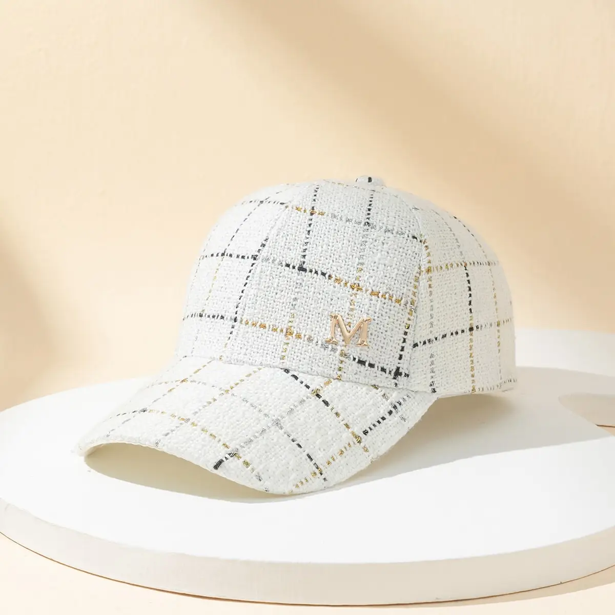 Classic retro checkered baseball cap Fashion three-dimensional M flash line curved cap outdoor sunshade hat