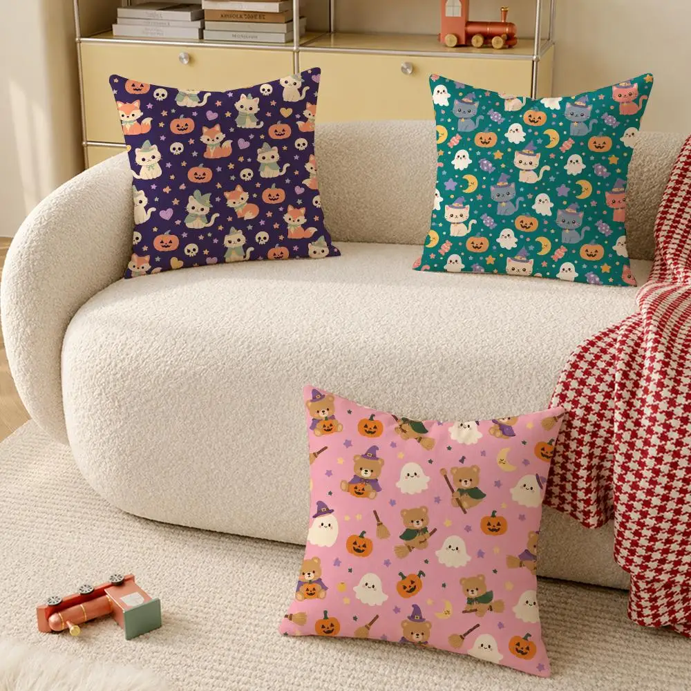 Cute happy Halloween Toss Hot Sale Cushion Cover Pillow Cover Decorative Throw Couch Home Decor for Living Room Sofa