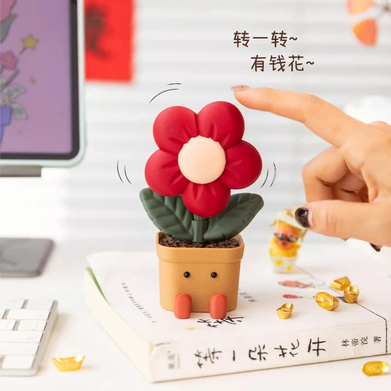 Rotatable Lucky Red Flower Figurine, 