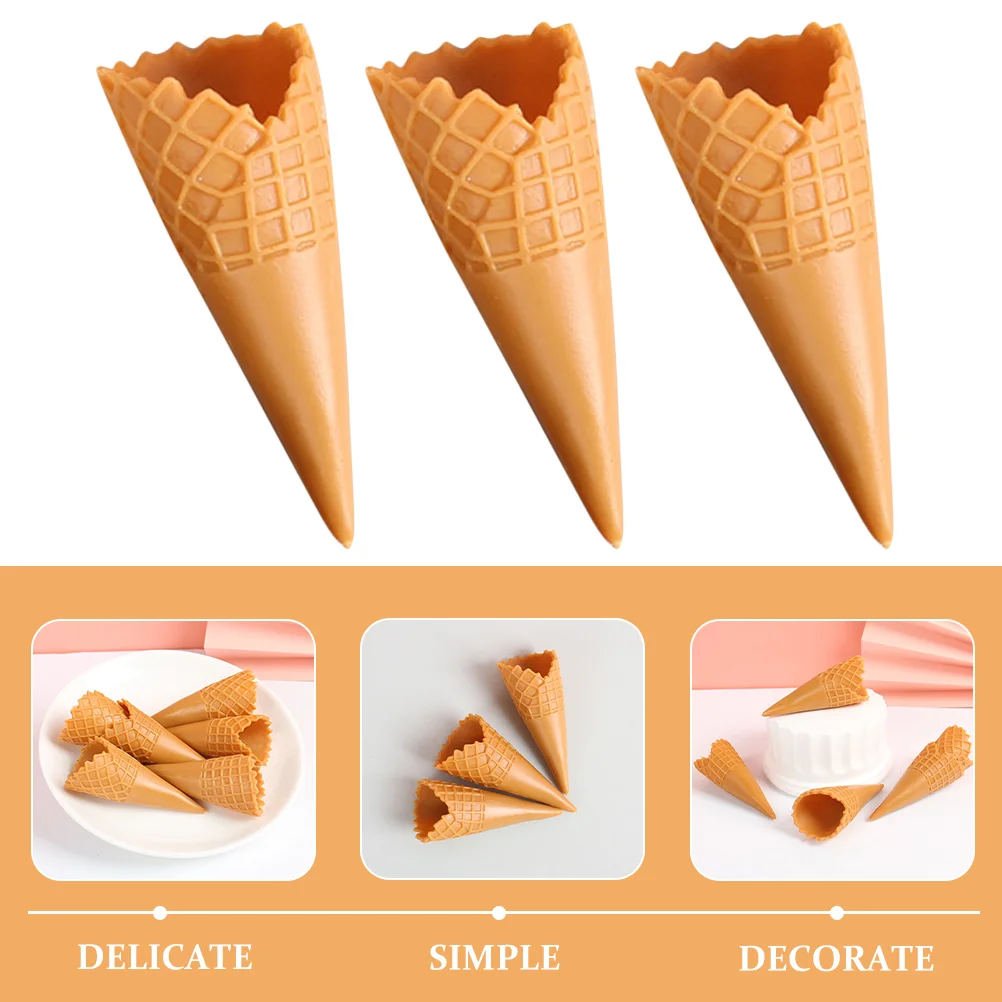 8 PCS Crispy Cone Model Charms for Jewelry Making Artificial Ice Cream Plastic Mini Cones Light Brown DIY Adornment