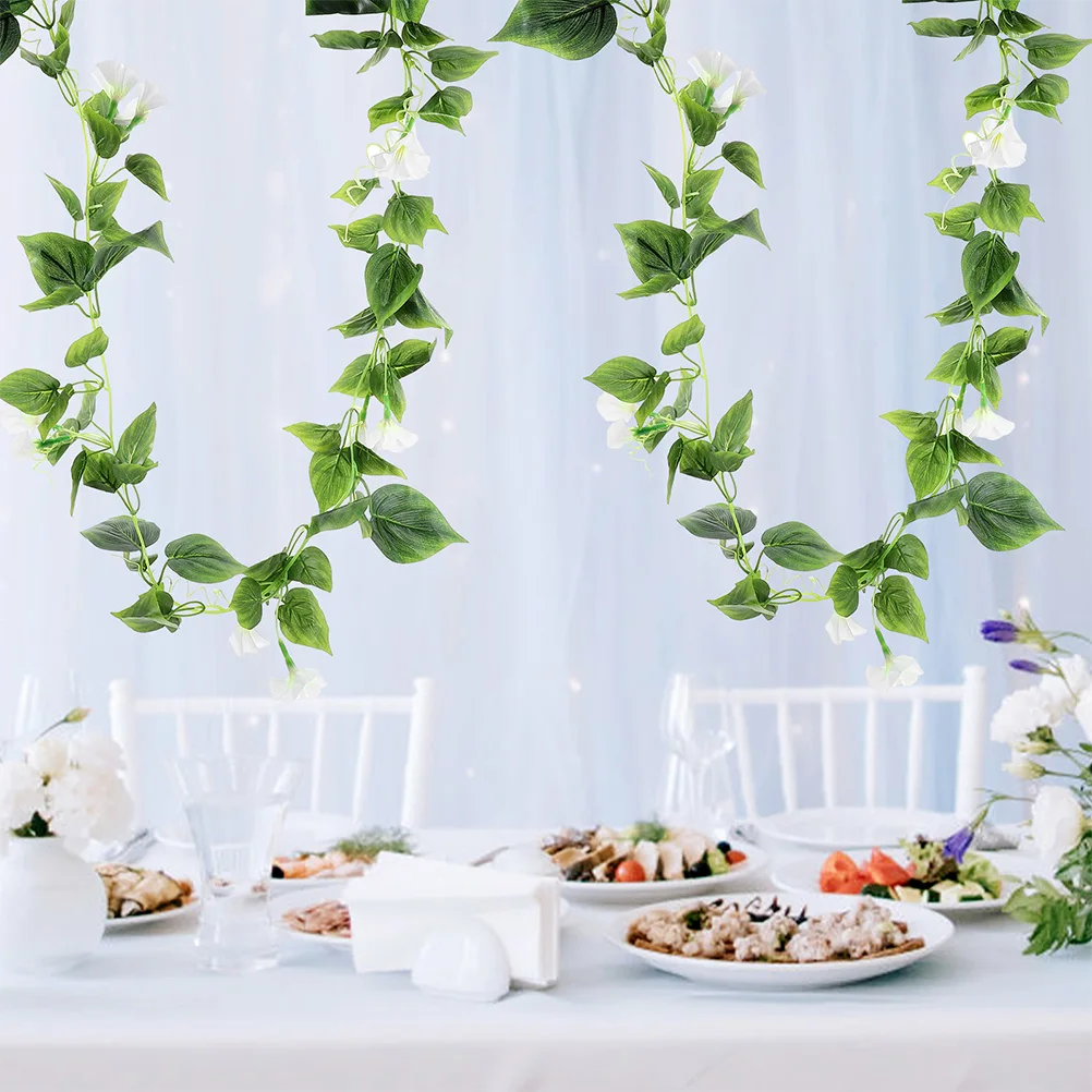 

2 Pcs Artificial Morning Glory Silk Plastic Garland Decor Faux Vines Indoor Outdoor Hanging Wall Decorative Garland Safe