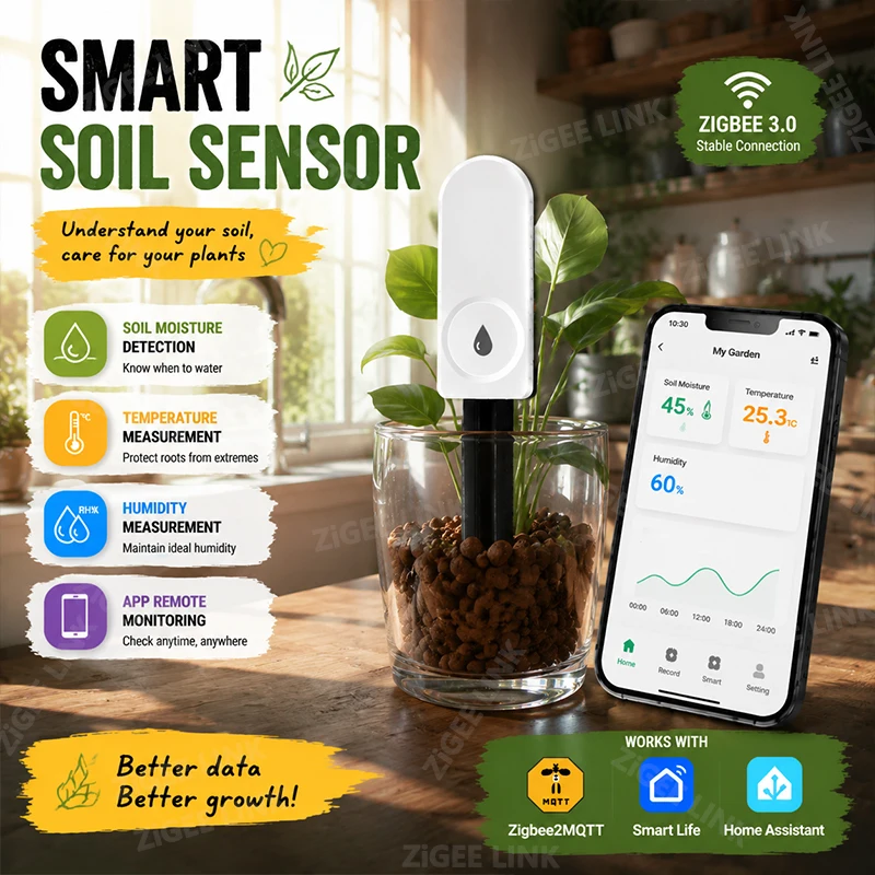 Smart Garden Home Assistant - Monitor Tanaman Zigbee 3.0, Penguji Kelembapan