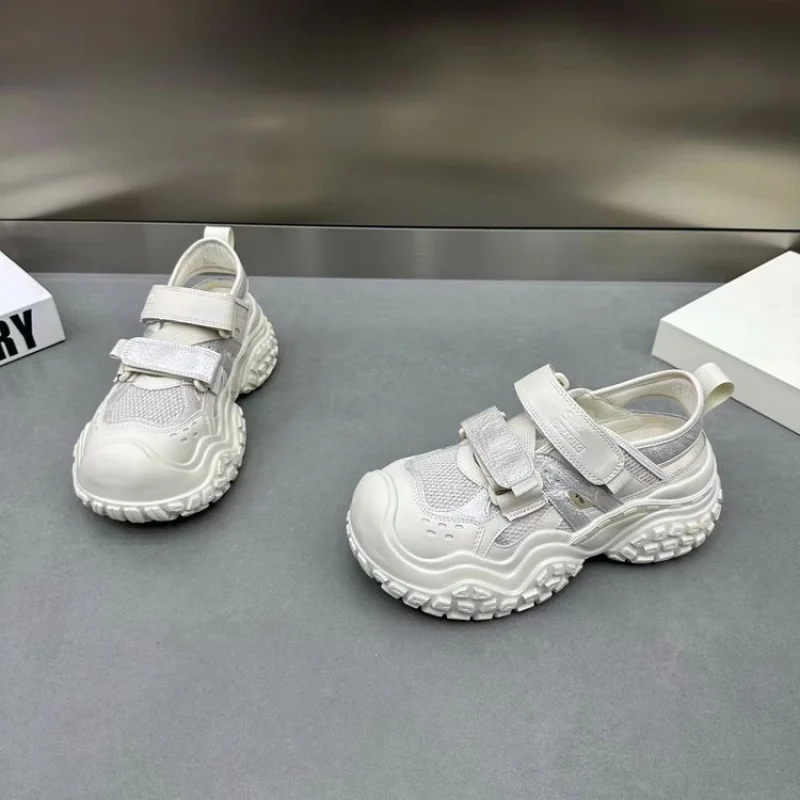 

【2025 Autumn】Platform Sneakers Women Breathable Mesh Shoes Lightweight Velcro Athletic Hollow Out Design Chunky Dad Shoes Casual
