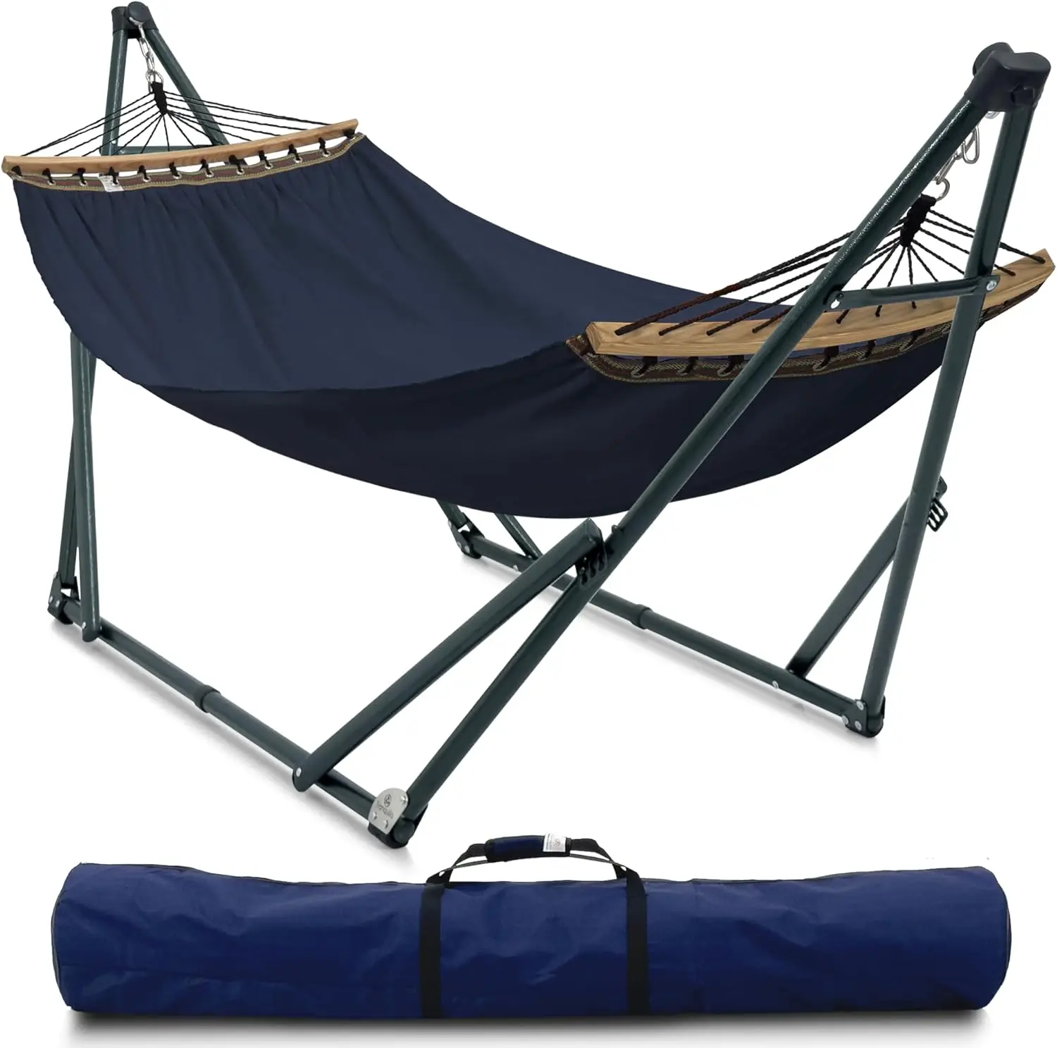 Tranquillo Ultimate Relaxation Portable Hammock Stand with Cotton Canvas Hammock, Spreader Bar, Quick Fold Unfold in 30 Seconds