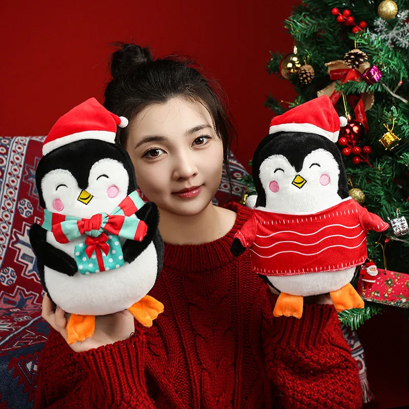 Kerst Cartoon Dier Kussen Zacht Gevuld Ijsbeer Pinguïn Kussen Gekleed Rode Hoed Feestdecoratie Prop Gift
