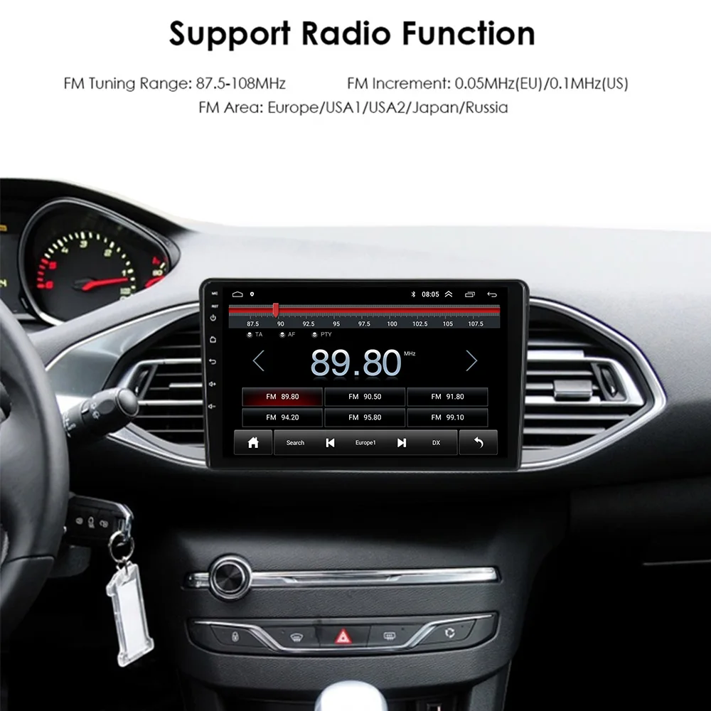 Android 10 8 Core 9“ IPS Screen Car Radio Stereo Receiver For Peugeot 308 T9 308S 2013 - 2017 Multimedia Player Carplay+Auto