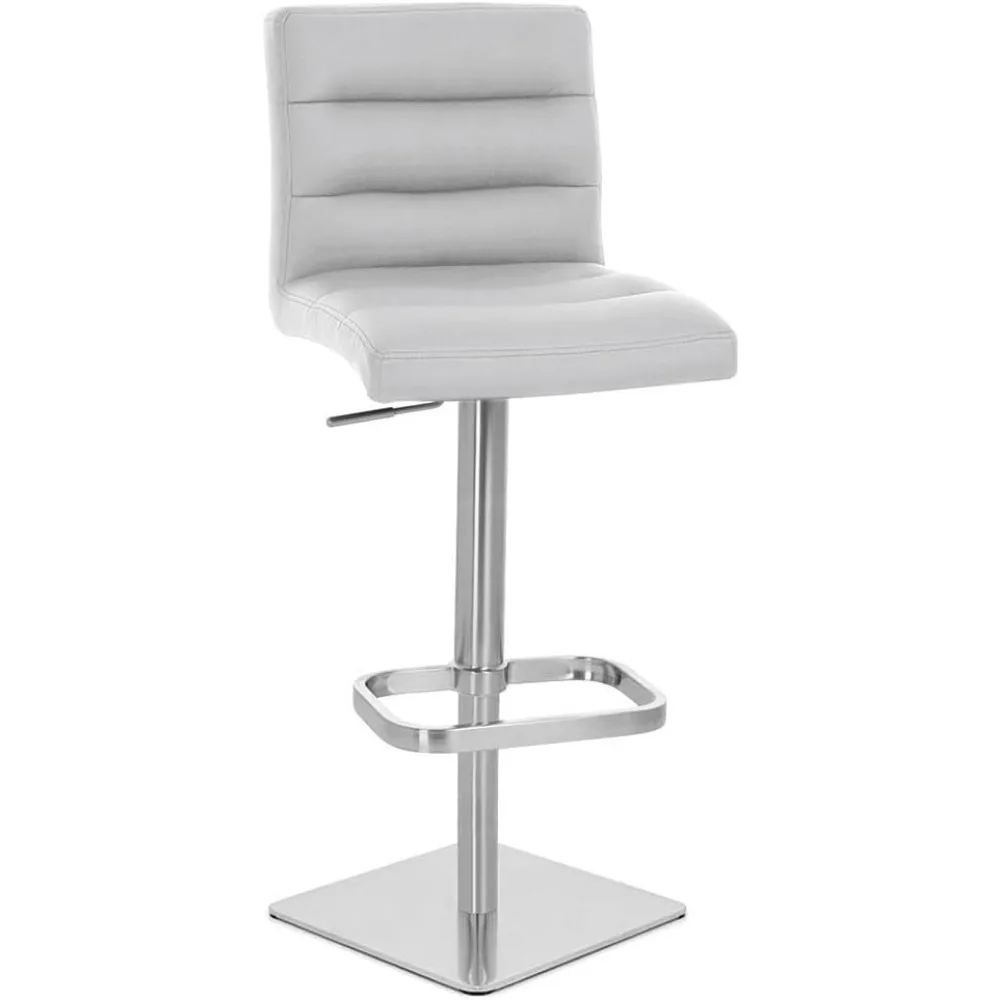 Modern Adjustable Height Grey Lush Bar Stool with Brushed Square Base