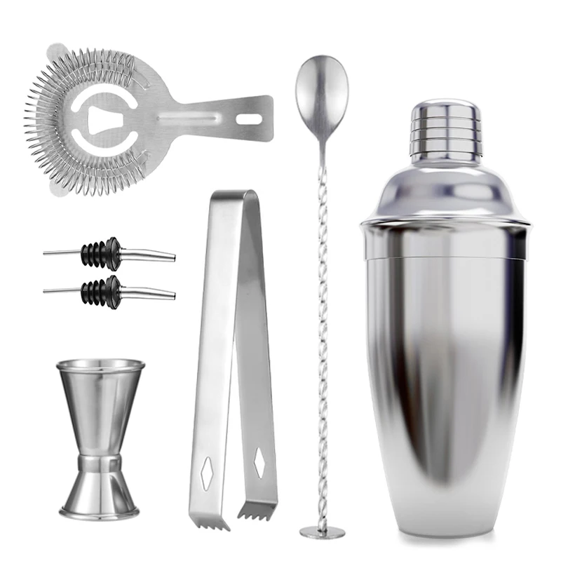 

High Quality 304 Stainless Steel Bar Tools Custom Pattern Etching Engraved Complete Boston Cocktail Shaker Set Bartender Kit