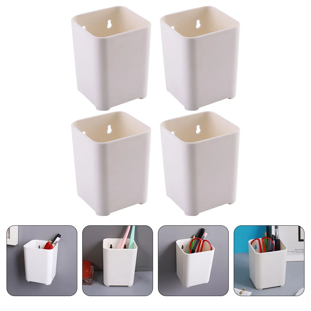 

4 Pcs Storage and Finishing Pen Holder Sturdy Desk Pencil Organizer Makeup Brush Reusable Case Plastic Wall Mount