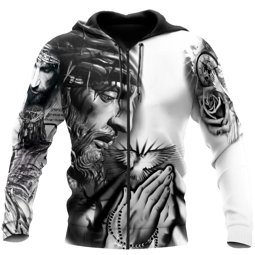 Hot Fashion Simplicity 3D Printing Men's Zipper Hoodie Cross God Autumn And Winter Jesus Casual Long Sleeve Men's Oversize tops