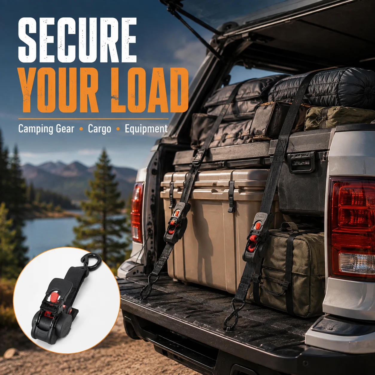 4-Pack Automatic Retractable Ratchet Straps: High Tensile Strength, Break-Resistant, Ideal for Securing Cargo and Equipment