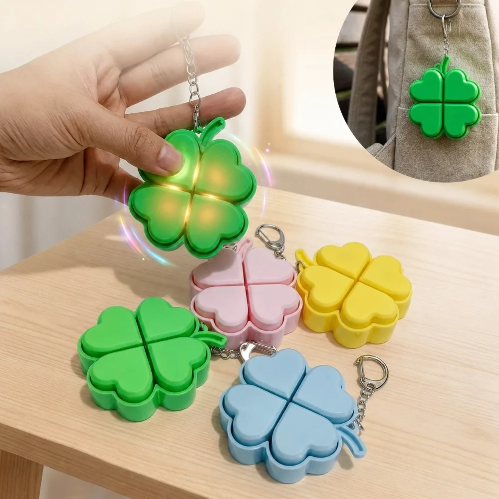 Lucky Four Leaf Clover Keyboard Keychain Flashing Light Mechanical Button Stress Relief Pendant Anxiety Relief Bag Charm Gifts
