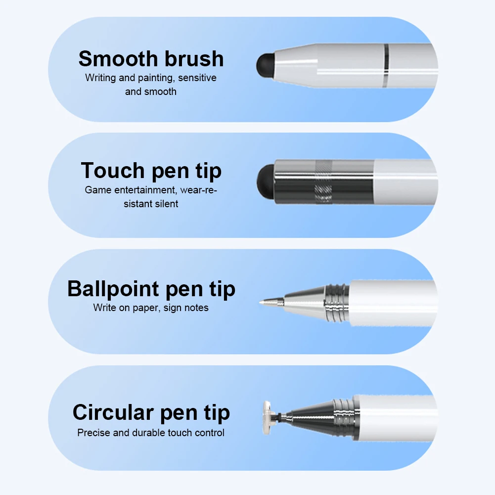 ปากกาสไตลัส 4 in 1 สําหรับหน้าจอสัมผัสแท็บเล็ตการวาดภาพดินสอหน้าจอสัมผัสแบบ Capacitive สําหรับ Apple iPad iPhone แท็บเล็ต Samsung Galaxy