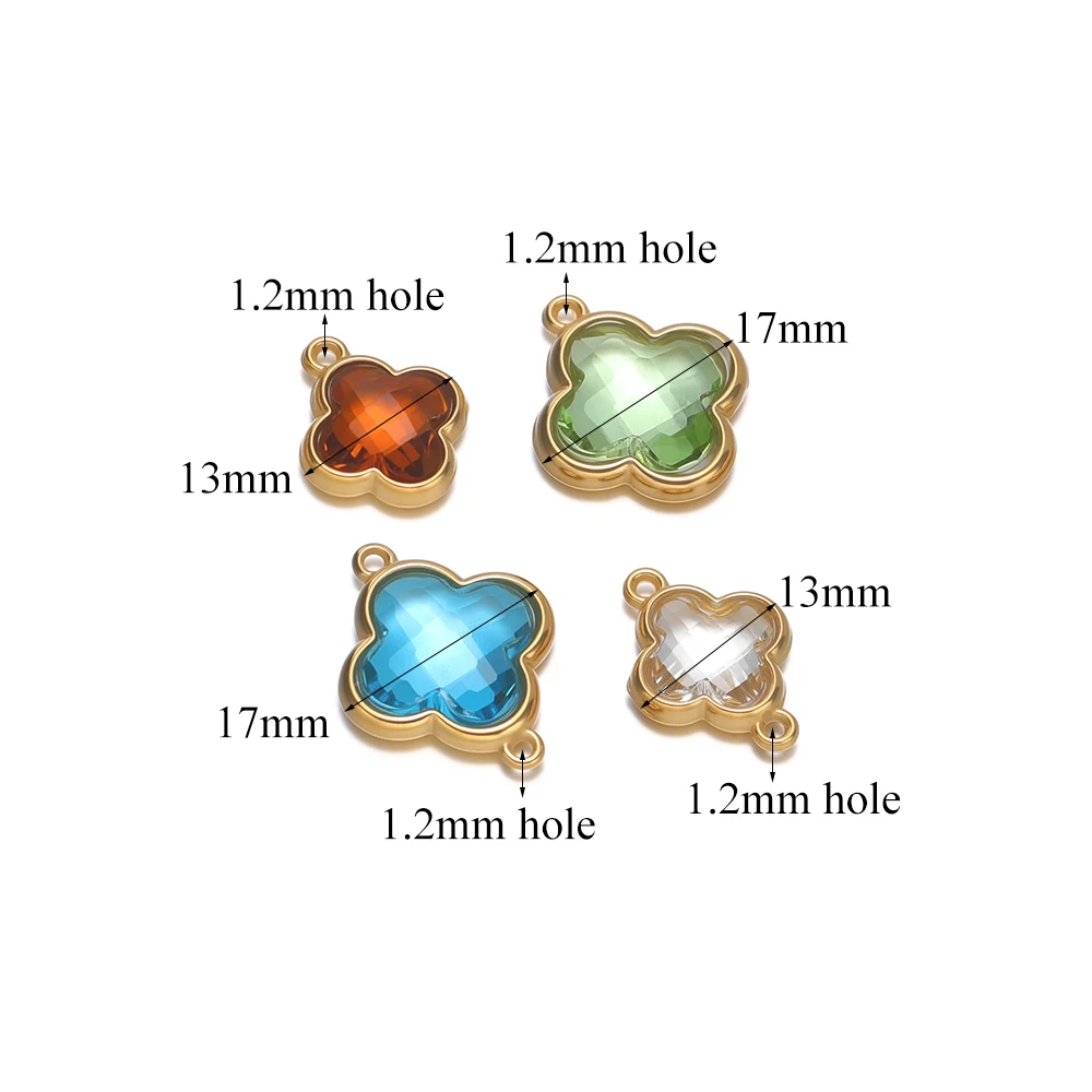 5pcs Stainless Steel Four Leaf Clover Pendants Gold Plated Lucky Clover Charms with Glass Crystal DIY Jewelry Making Findings