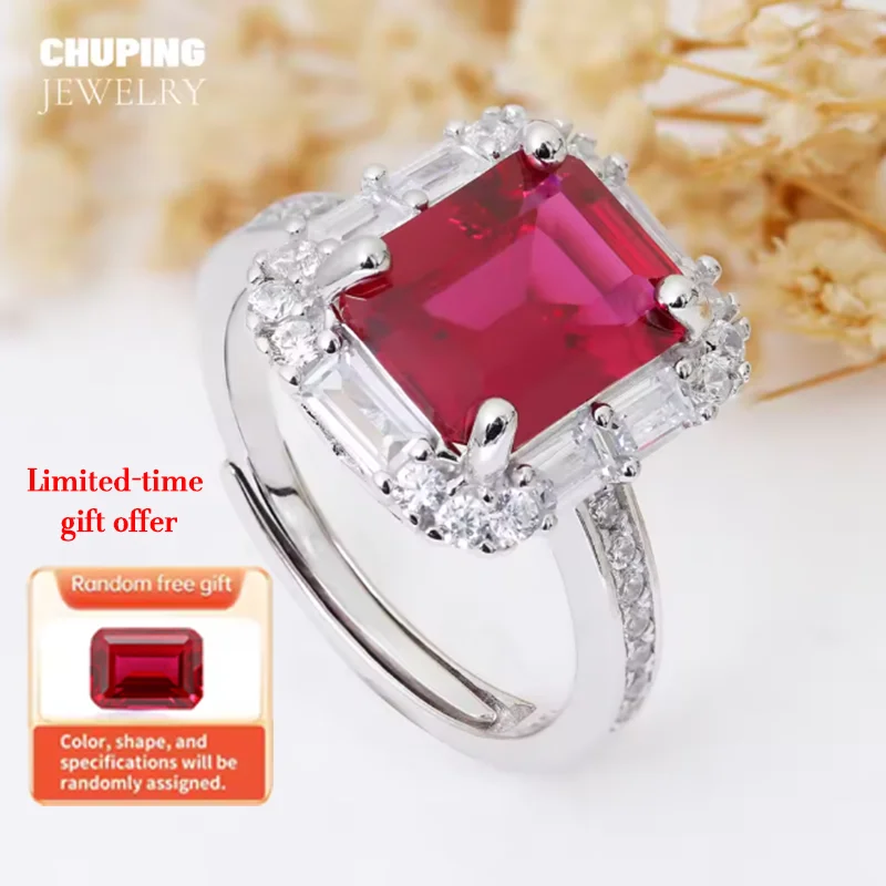 

ChuPing Fine Jewelry Lab Rubin Изумрудная огранка 8*10 мм 4CT Кольцо S925 Юбилейное кольцо для женщин Обручальное кольцо Классический подарок на помолвку