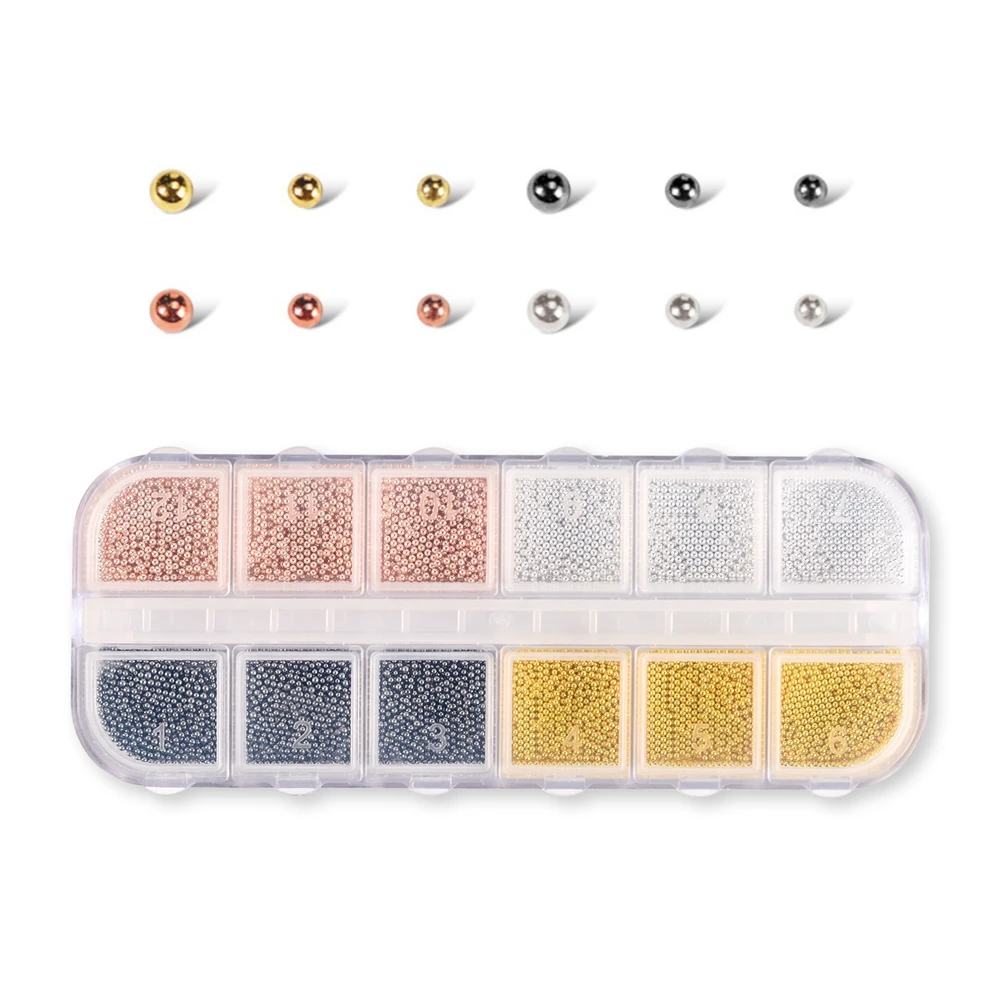 Nail Beads Caviar Mini Gold Silver 1mm 1.2mm 1.5mm Nail Steel Ball 3D Design for Nail Tips Manicure Jewelry DIY Decoration Tools