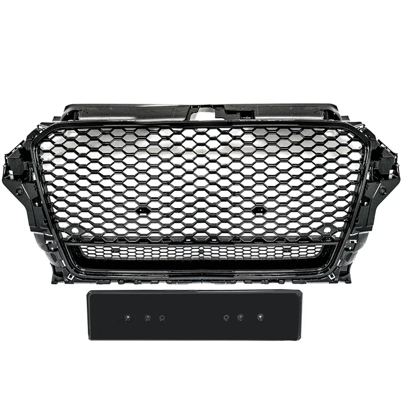 Honeycomb Grille Front Bumper Grille For Audi A3 8V 2013-2015 Glossy Black RS3 Style With Quattro High Quality Racing Grills view 3