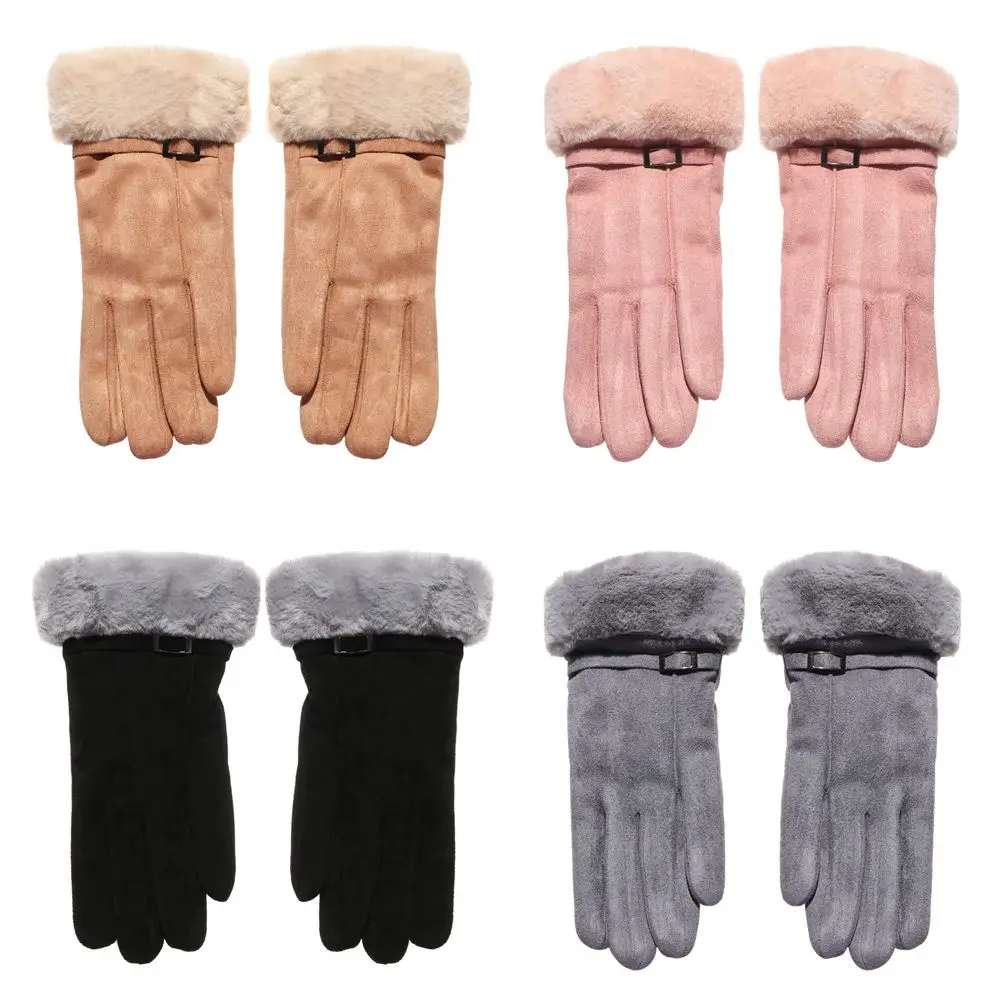 Gants d'hiver en velours coupe-vent épais et chauds pour la conduite de Ski, mitaines en cachemire, en fausse fourrure, pour écran tactile