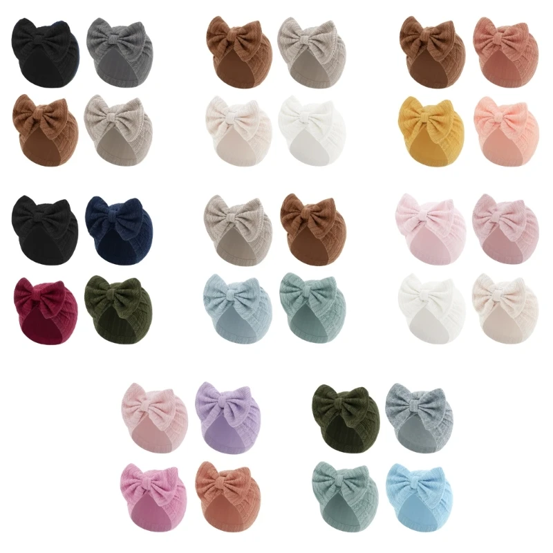 

M76C Набор из 4 шт. Удобная детская шапка с бантом для новорожденных, хлопковая шапка плода, головные уборы для младенцев от 0 до 6 месяцев