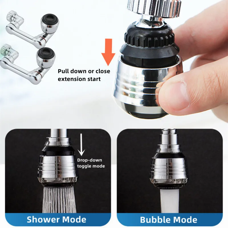 2 Mode Universal Sink Faucet Extender 1080° Rotation Robotic Arm Tap Aerator Splash-proof Filter Nozzle Kitchen Accessories