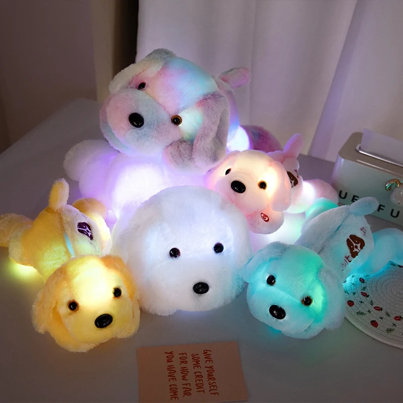 Light Up Border Collie Stuffed Animals Kawaii Dog Plush With LED Light Christmas Birthday Gift for Kids Boys Girl Hugging Toy
