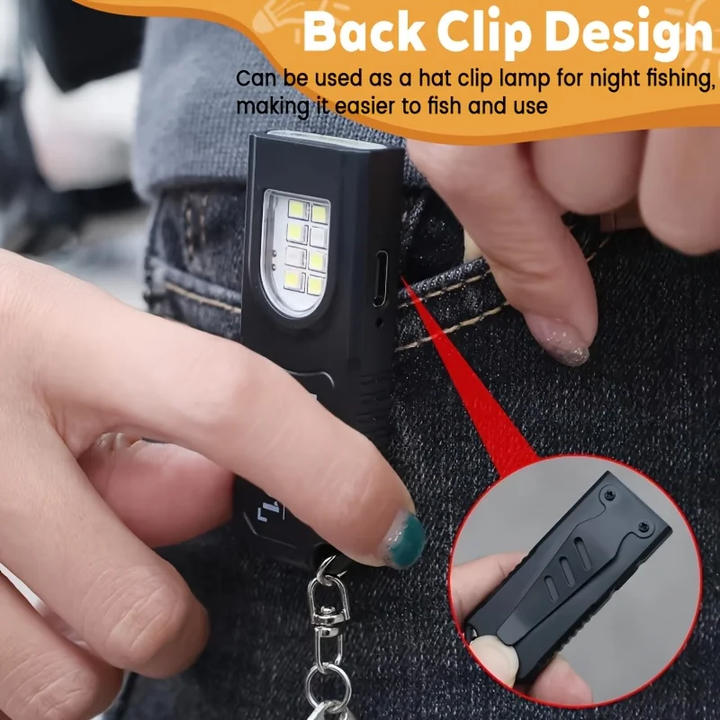Multifunctional Mini COB LED Keychain Flashlight USB Rechargeable Hat Clip Lamp Work Light Keyring Camping Walking Pocket Lamp