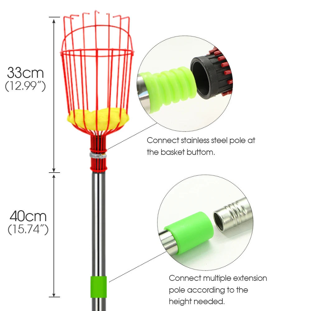 Garden Farm Stainless Steel Telescopic Rod Fruit Picker for Suitable for High Altitude Picking Fruit Catcher Detachable Handle