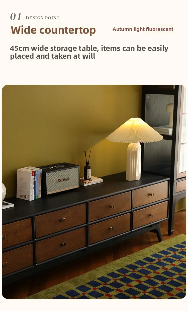 خزانة تلفزيون من الخشب الصلب باللون الأسود غير اللامع من خشب الكرز، خزانة عرض مزدوجة الألوان، خزانة بسيطة #4