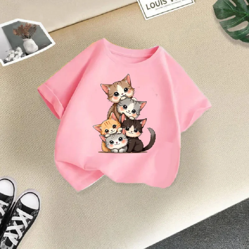 The 2026 new collection of short-sleeved T-shirts for children in summer, available in both boys 'and girls' sizes: loose-fittin