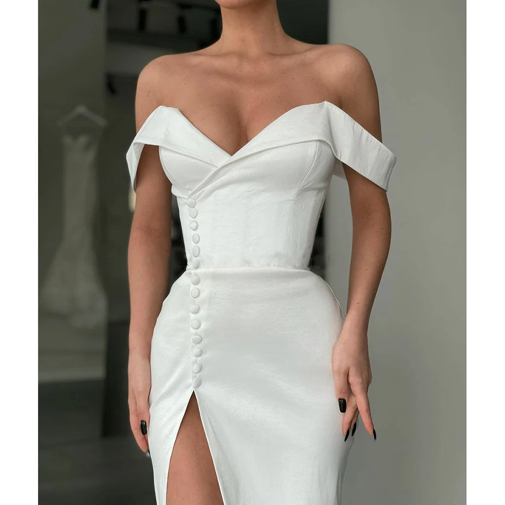 Mermaid Wedding Dresses With Detachable Train Long Sleeves Off The Shoulder Modern Bridal V-Neck Gowns Vestido De Noiva