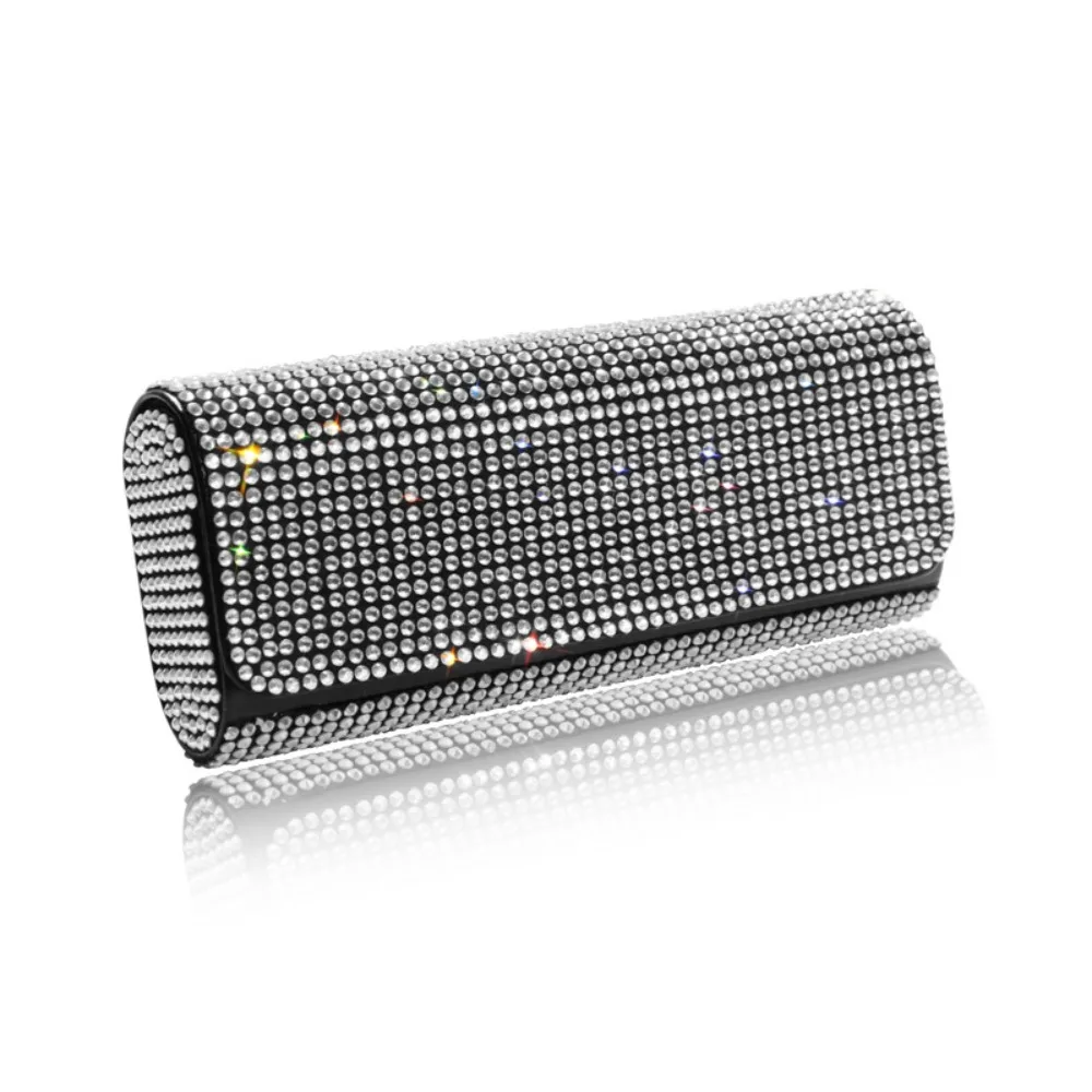 Car Diamond Sunglasses Case Bling Rhinestone Glasses Storage Box Seat Clip Hard Shell Protector