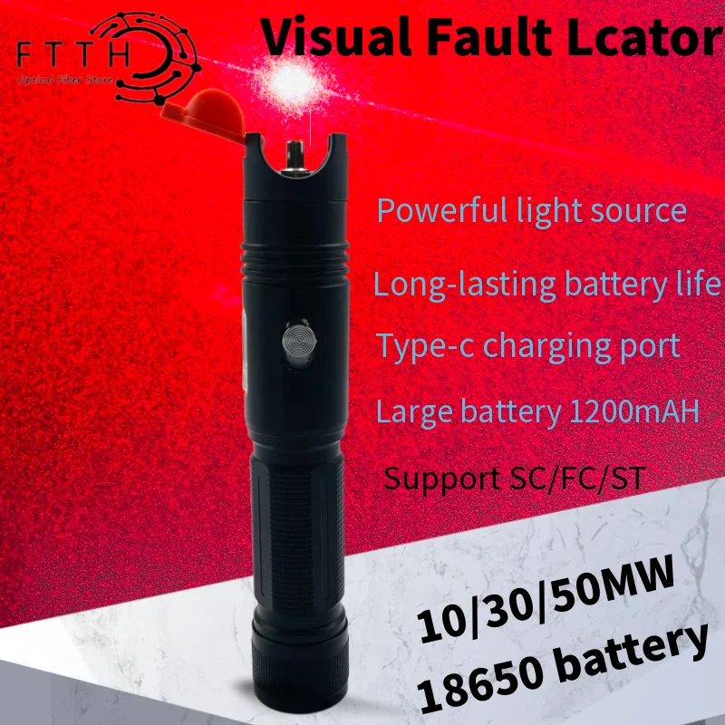 

2025 NEW Fiber Optical Red Light Pen Rechargeable10mw 30mw 50mw Visual Fault Locator VFL Fiber Optic Cable Tester type-c