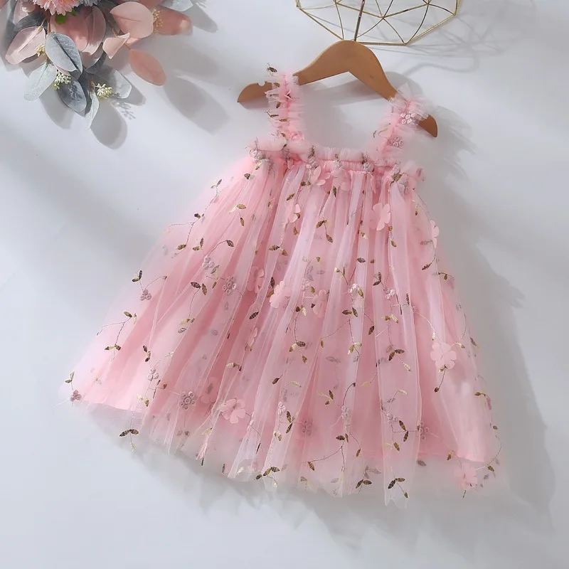 Summer Flower Mermaid Birthday Dress for Baby Girl Clothes Mesh Fairy Wings Princess Slip Tutu Dresses Sleeveless Girl Clothes