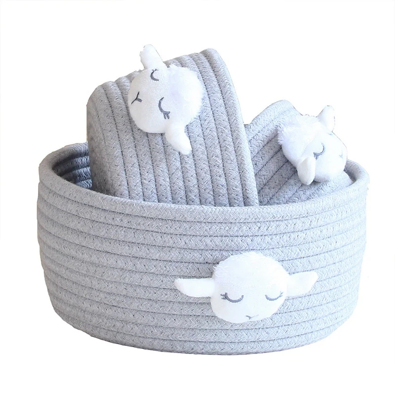 

3PCS Cartoon Animals Cotton Rope Storage Baskets Laundry Basket Weaving Kids Toys Desktop Sundries Organizer Box